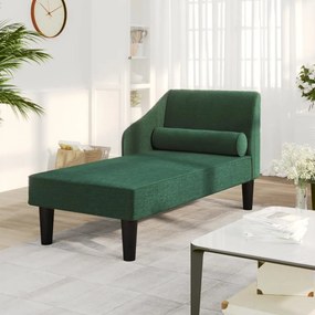 vidaXL Chaise longue com rolo tecido verde-escuro