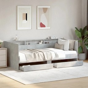 Sofá-cama com gavetas sem colchão 90x190 cm cinzento cimento