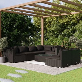 8 pcs conjunto lounge de jardim c/ almofadões vime PE preto