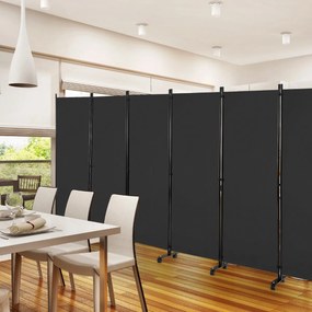 Biombo Divisória de 6 painéis com calhas bloqueáveis Divisória de sala e quarto 334,5 x 30 x 172 cm Cinzento