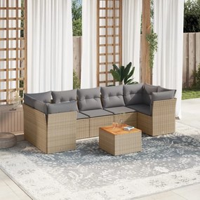 8 pcs conj. sofás jardim c/ almofadões vime PE bege misturado
