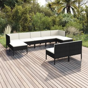 vidaXL 9 pcs conjunto lounge de jardim c/ almofadões vime PE preto