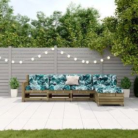 5 pcs conjunto lounge de jardim c/ almofadões pinho impregnado