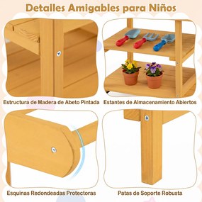 Cozinha de Brincar Infantil, 92 x 41 x 98 cm, Com Lava-Loiça e Vasos, Amarelo