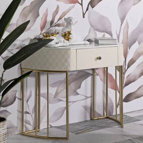 MESA CONSOLA SHARON 100X40X75 CM BRANCA E DOURADA