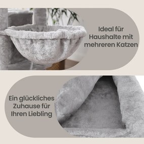 Arranhador de escalada para gatos, 55 x 40 x 164 cm e 3 cavidades cinzento