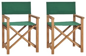 Cadeiras de realizador dobráveis 2 pcs teca maciça verde