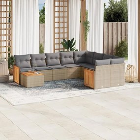 10 pcs conjunto de sofás p/ jardim com almofadões vime PE bege