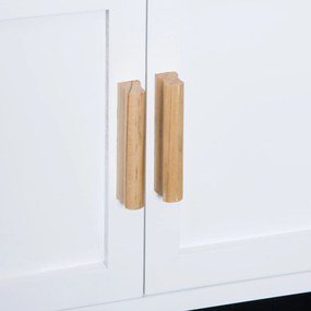 HOMCOM Carrinho de Cozinha Auxiliar com Rodas Carrinho de Cozinha com 2 Gavetas Suporte para 9 Garrafas Suporte para Taças Prateleira Aberta e Armário 76x40x88cm Branco