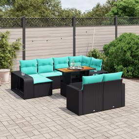 vidaXL 11 pcs conjunto sofás de jardim c/ almofadões vime PE preto