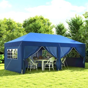 Tenda de jardim para exterior 3 x 6 m, tenda dobrável com 6 paredes laterais, saco de transporte incluído, azul