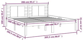 Cama sem colchão 200x200 cm madeira de pinho maciça branco