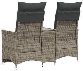 Sofá de jardim reclinável 2 lugares com mesa vime PE cinzento