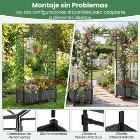 Floreira de jardim 81 x 40 x 162 cm com rega automática, com treliça e rodas bloqueáveis em rattan para plantas trepadeiras, tomates ou flores, cinza