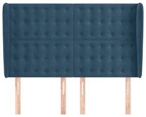 Cabeceira cama c/ abas veludo 147x23x118/128 cm azul-escuro