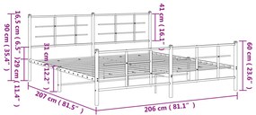 Estrutura de cama com cabeceira e pés 200x200 cm metal branco