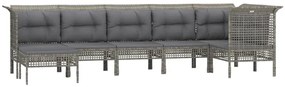 7 pcs conjunto lounge de jardim c/ almofadões vime PE cinzento