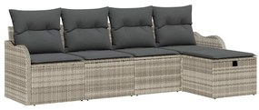 Conjunto de Sofá de Jardim vidaXL de 5 peças com Almofadas Cinza Claro