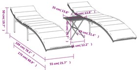 Espreguiçadeiras com mesa 2 pcs vime PE bege