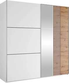 Roupeiro Honolulu 253, Carvalho wotan, Branco, 215x203x65cm, 169.3 kg, Portas para roupeiro: Deslizante