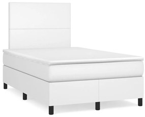 Cama box spring c/colchão/LED 120x190cm couro artificial branco