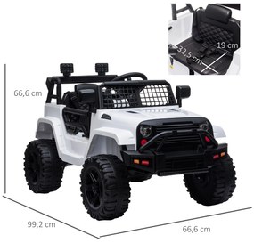 Carro Elétrico para Crianças acima de 3 anos Carro de Bateria 12V com 2 Motores Controle Remoto 2.4G Luzes Música MP3 e Rádio 99,2x66,6x66,6cm Branco