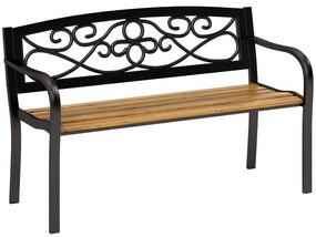Outsunny Banco de Jardim de 2 Lugares Banco de Exterior com Assento de Madeira e Estrutura de Aço 127x56x80 cm Madeira e Preto