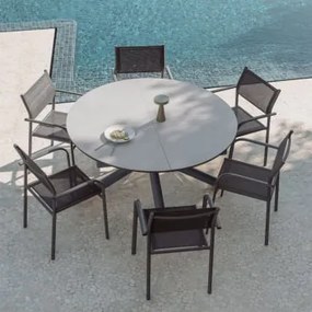 Conjunto De Mesa Extensível 145-200x145 Cm Em Alumínio Begur E 6 Cadeiras De Jardim Empilháveis Com Apoios De Braços Em Alumínio Cinza Grafito - Sklum