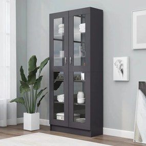 vidaXL Armário vitrine 82,5x30,5x185,5cm contraplacado cinzento