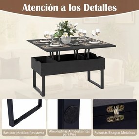Mesa de centro conversível 3 em 1 com tampo elevável 100 x 50 x 49 cm e 3 compartimentos ocultos de madeira para sala de estar Preta