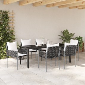 Conjunto de Jantar de Jardim com 7 Peças e Almofadas Marrons de Rattan