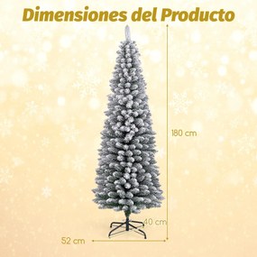 Árvore de Natal artificial com neve de 180 cm com 460 pontas de ramos Base metálica Árvore decorativa sazonal dobrável com forma fina Verde