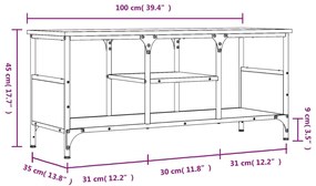 Móvel de TV 100x35x45cm derivados de madeira/ferro cinza sonoma