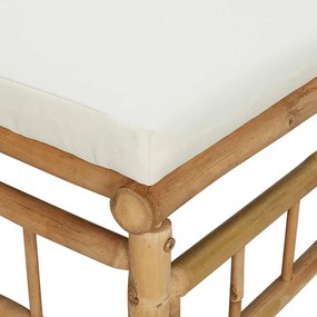 Sofá de centro de jardim bambu com almofadões branco nata