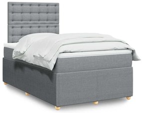 Cama boxspring com colchão 120x190 cm tecido cinzento-claro