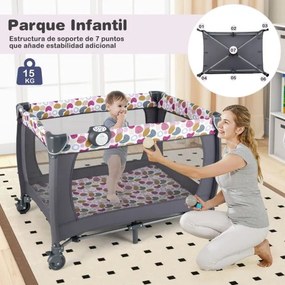 Berço dobrável e portátil Parque infantil com berço de balanço e trocador Barra de brinquedos Caixa de música e bolsa de transporte