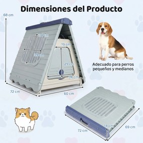 Casota para caes dobrável de plástico impermeável para cães 72 x 60 x 68 cm, com porta com aba e fecho, janelas, portátil, para interior e exterior, p