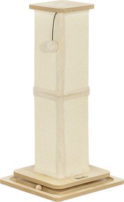 PawHut Arranhador 3-in-1 com pista de jogo, bola de brincar, sisal, até 5 kg, 34 x 34 x 67 cm, Carvalho/Creme | Aosom Portugal
