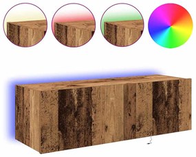 Cabinet de TV vidaXL com Luzes LED Madeira Velha 100x35x31 cm
