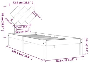 Estrutura cama pequena solteiro 75x190 cm madeira maciça preto