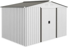 Abrigo de Jardim Exterior para Armazenamento de Ferramentas com 4 Janelas 277x195x192 cm Branco e Cinza Escuro