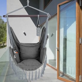 Cadeira suspensa 170x100x150cm com almofadas antracite