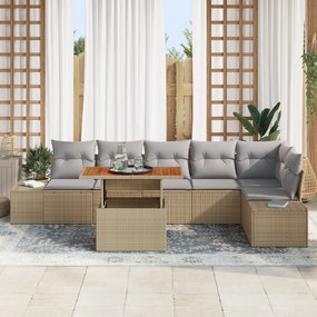 Conjunto de Sofá de Jardim de 7 Peças com Almofadas Bege Rattan em Pol