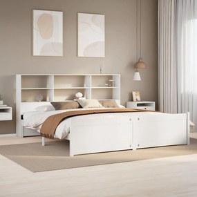 vidaXL Cama com estante sem colchão 200x200 cm pinho maciço branco