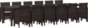 vidaXL Conjunto de Jantar para Jardim 13 pcs Castanho Rattan Polt