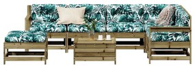 8 pcs conjunto lounge de jardim c/ almofadões pinho impregnado