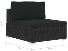 Conjunto sofás de jardim c/ almofadões 4 pcs vime PE preto