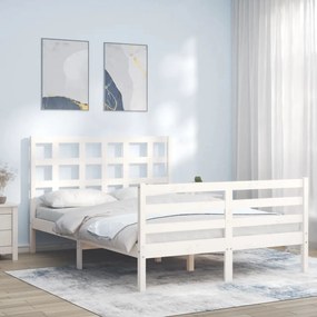vidaXL Estrutura de cama de casal c/ cabeceira madeira maciça branco