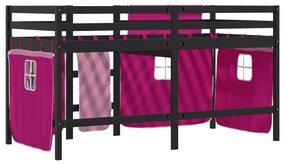 Cama alta p/ criança c/ cortinas 80x200 cm pinho maciço rosa