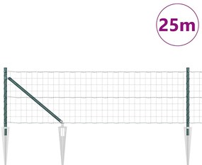 Cerca Euro com 13 postes espigados, 0,4 x 25 m, em aço galvanizado ver